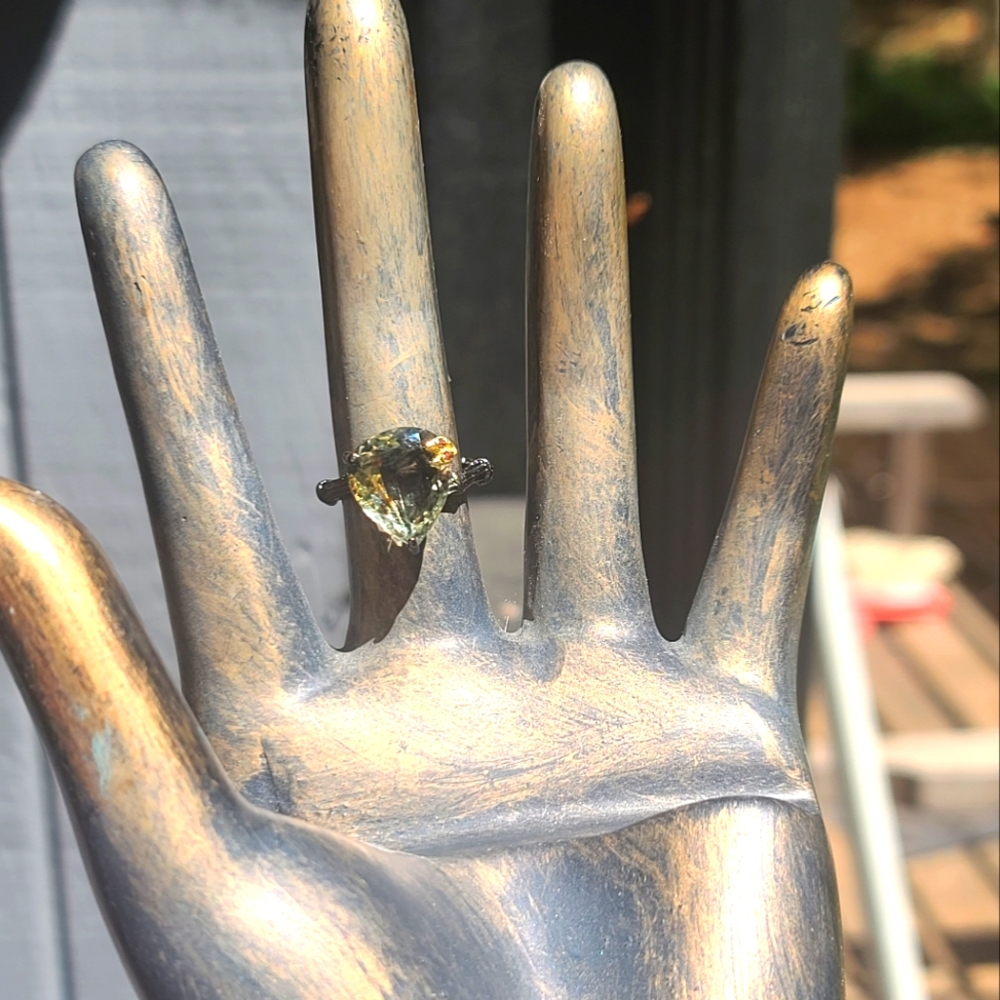 Green Amethyst 6k & garnet ring sz8.25